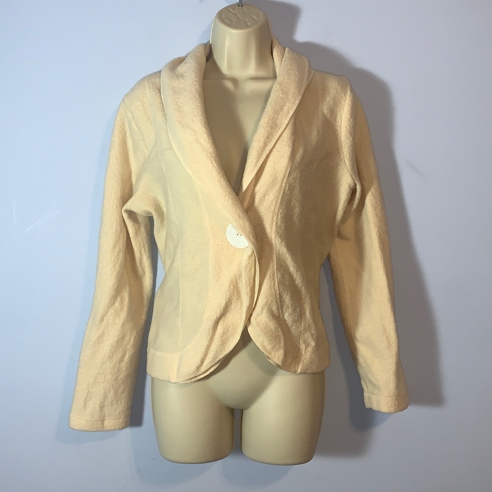 Cambridge Dry Goods Wool shawl cardigan blazer Sweater in Cream medium 1 button
